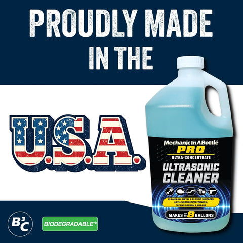 Badass Ultrasonic Cleaner And Degreaser Concentrate 128 Oz bottle for cleaning engine parts, makes eight gallons, biodegradable formula.