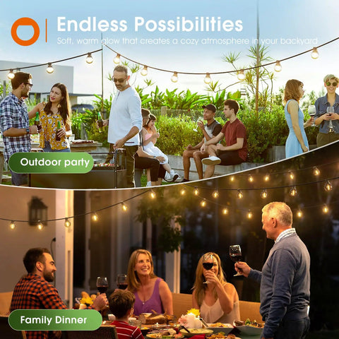 56 Ft Solar String Lights With Remote And USB Charging, 27 Shatterproof G40 Bulbs, Dimmable Waterproof Patio Lights