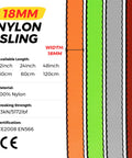 18mm nylon sling color options with length and strength details, heavy duty 18mm nylon climbing sling runner 23kN CE2008 EN566 rated