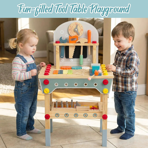 Wooden Kids Tool Bench Set with 86 Accessories Little Builder Workbench for Boys and Girls Aged 3 to 5 with chalkboard and tools
