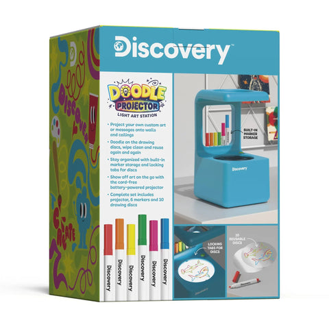 Doodle Projector Art Station For Kids With Reusable Drawing Discs And 6 Dry Erase Markers Project Drawings On Walls And Ceilings A No Mess Kid Friendly Arts And Crafts Kit Gift For Creative Play, blue box