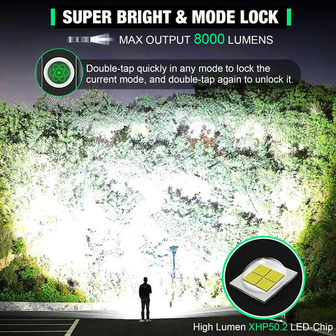 Image showing Go To Pocket Size Tactical Flashlight With 8000 Lumens XHP50.2 LED illuminating a park with super bright light.