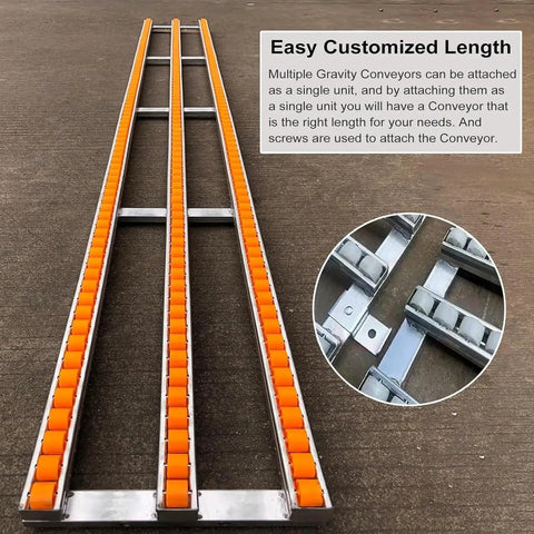 Ace Of The Dock Portable Gravity Conveyor Belt 16 Inch Wide 4 Foot Foldable Frame showing orange rollers for easy setup.