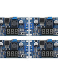 Four Adjustable DC-DC Buck Converter Power Modules with Digital Voltmeter Display, 4V-40V to 1.25V-37V, 2A continuous, 3A peak