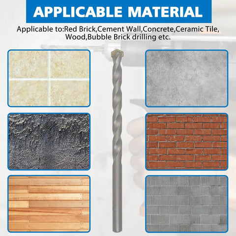 Image showing various materials compatible with the All In One Masonry Wall Anchors And Screws Kit With 3 Pc Drill Bit, 228 Pieces.