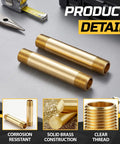 Heavy Duty Brass Pipe Nipples Two Pack One Quarter Inch Npt Male Connectors Four Inch threaded rods, solid brass construction with clear threads.