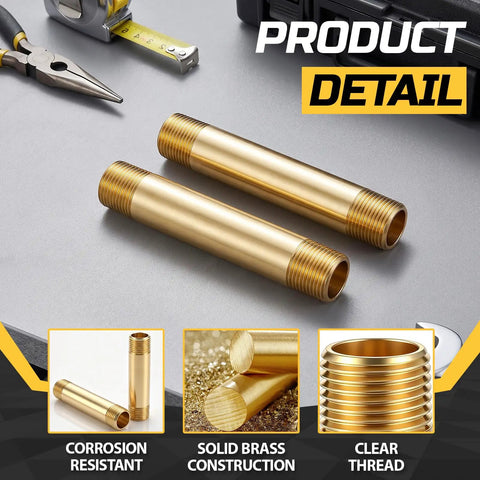 Heavy Duty Brass Pipe Nipples Two Pack One Quarter Inch Npt Male Connectors Four Inch threaded rods, solid brass construction with clear threads.