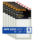 14X24X1 AC Furnace Air Filter MERV 13 MPR 2200 Elite Allergen Bacteria Virus Filter 6 Pack Pleated One Inch Electrostatic