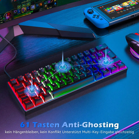 Compact 60 Percent Mechanical Gaming Keyboard Featuring Silky Linear Red Switches And Detachable Type C Cable Built For Sick Desk Setups And Lightweight Travel Rigs PC PS5 PS4 Black with LED backlighting and anti-ghosting keys.