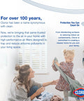 Mother and daughter doing laundry next to Clorox air filter, promoting indoor air quality and cleanliness in home.