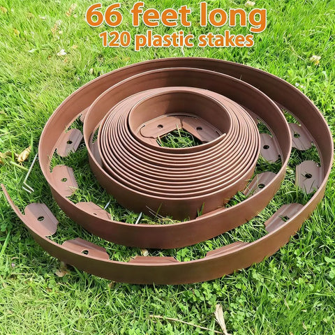No Dig Garden Edging Kit 66 Feet Of Lawn Border With Plastic Stakes 2 Inch Tall Brown Border For Flower Beds And Pathways