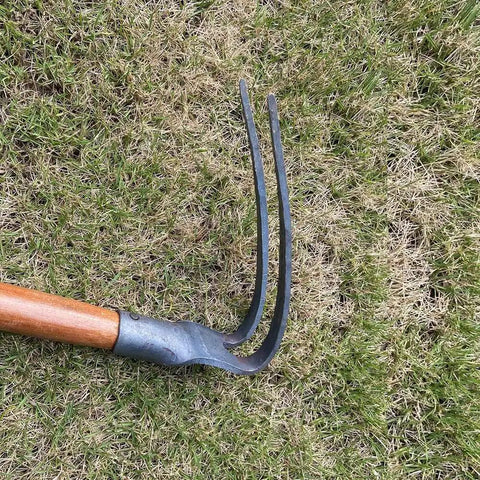 Go-To Two-Piece Garden Pick And Hoe Set, 19.6 Inch, Durable 2-Prong Hand Tool With Wooden Handle on grass