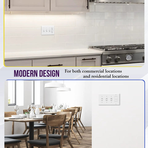 Combination Triple Toggle And Single Decorator Rocker Outlet Wall Plate Four Gang Standard Size 4.5 By 8.19 Inches Built Tough Durable Polycarbonate Thermoplastic UL Listed White