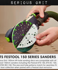 Side view of Serious Grit 6-inch, 49-hole sanding disc, 120-grit, green/black hook-and-loop film for orbital sander.