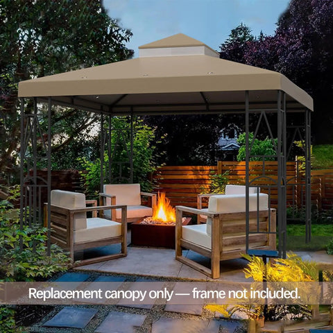 119 Inch By 119 Inch Canopy Replacement Top No Frame For Double Tier Gazebo - Weatherproof Sun Shade Cover Installed in Yard