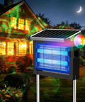 2 In 1 Water Wave Projector And Mosquito Zapper For Outdoors, Cordless 4500V Electric Bug Killer with solar panel in garden