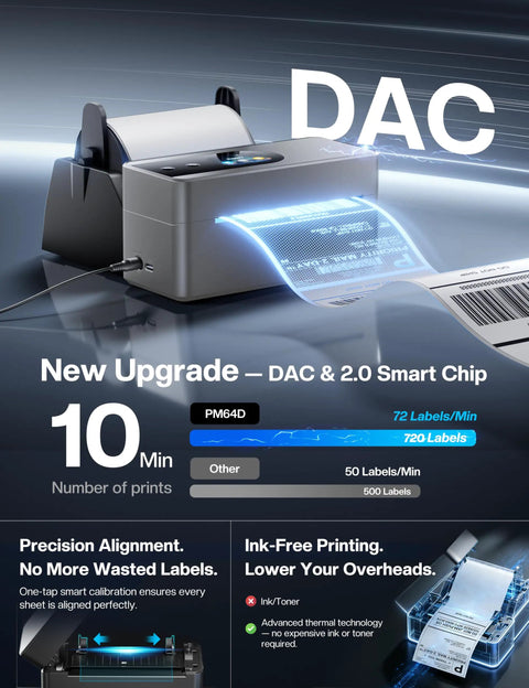 Slick Bluetooth Thermal Label Printer With Intuitive Touchscreen For Quick 4x6 Shipping Labels And Smooth Inventory Workflow Compact Desktop Heavy Hitter Handles Barcodes Daily No Sweat Setup displaying printed labels.