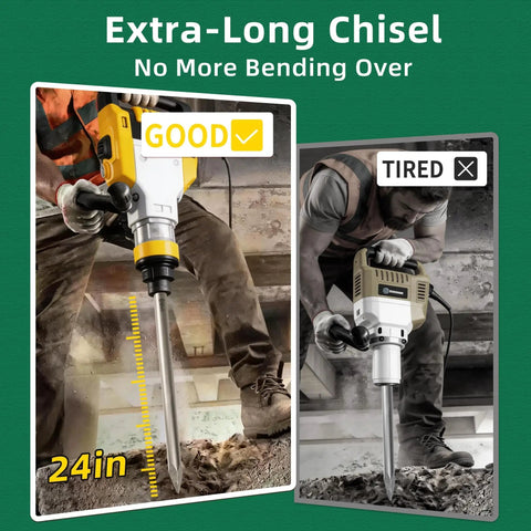 SDS Max 3 Piece Chisel Set Heavy Duty With 3 Inch Scaling Chisel, 1 Inch Flat Chisel, Point Chisel, 24 Inch Long Bits in action