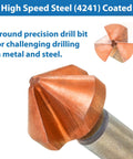 TJR 6-piece countersink set, 90° HSS copper-coated drill bits for chamfering.