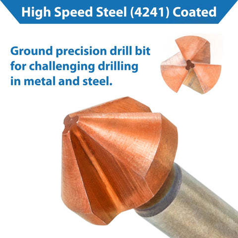 TJR 6-piece countersink set, 90° HSS copper-coated drill bits for chamfering.