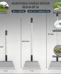 Do It All Garden Shovel With Adjustable Handle showing three lengths for weeding, lawn edging, moss scraping. Stainless steel blade.