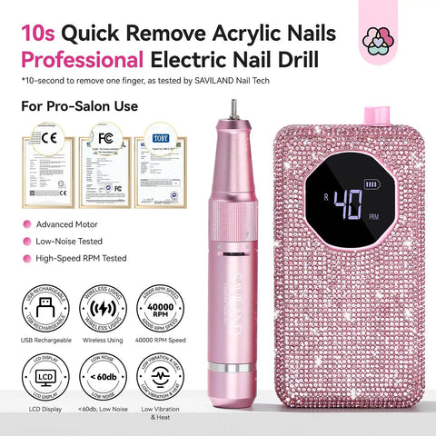 Pro Grade Nail Drill 40000 RPM Portable Diamond Kit Rechargeable 4000 Milliamp Hours Electric Nail File with LCD display