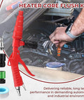 Heavy Duty Coolant Flush Gun Kit With Garden Hose Coupler And Air Line Splitter for Heater Core Backflush and Radiator Cleaning in use.