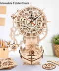Pirate Ship Mechanical Clock Puzzle Kit For Adults And Teens, DIY Wood Craft Model That Builds Into A Fully Working Clock, Nautical Home Decor Gift, Unique Desk Shelf Art And Hands On Timepiece. Wooden table clock kit with anchor base and gears