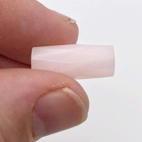 Premium Pink Calcite Faceted Tube Beads 20x10mm Genuine Natural Stone for Jewelry Making, held in hand.