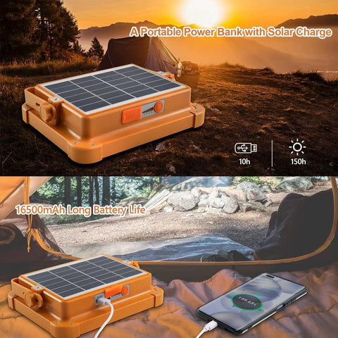 Solar Powered Work Light With 100W LED, 16500mAh Battery, 10000 Lumens, Stepless Brightness used in outdoor camping scene