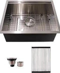 Undermount 23 By 19 By 10 Inch 16 Gauge Stainless Steel Kitchen Sink Single Bowl With Tight Radius grid, strainer, and rack