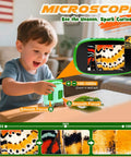 Kid Friendly 4K Handheld Microscope With 2.0 Inch Screen Rechargeable Camera Includes 6 Slides Game Changer For Indoor Outdoor Exploration Portable Science Toy For Ages 3 To 12 Easy To Use For Curious Young Explorers, green handheld microscope with child viewing butterfly wing