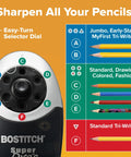 Heavy Duty 6 Hole Pencil Sharpener With Industrial Motor Quiet Fan Cooled Operation showing easy-turn selector dial