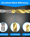 Pro Grade Titanium Plated Drill Tap Set 6 Pack With HSS Taps And Drill Bits, Hex Shank M3 M4 M5 M6 M8 M10, close-up of tap bit