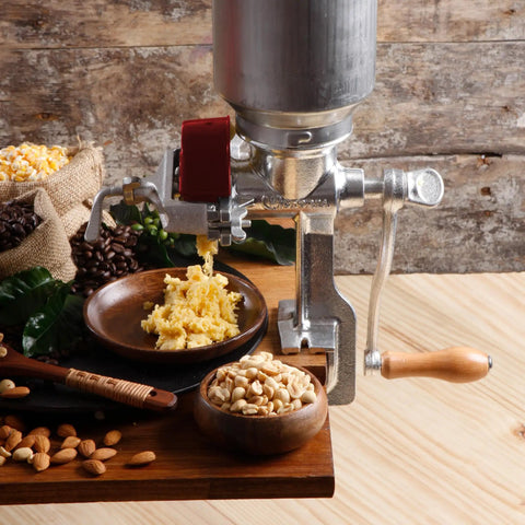 Manual Cast Iron Grain Mill With High Hopper For Fresh Corn Grinding And All Purpose Grains An Old School Hand Crank Grinder For Home Kitchen And Farm Use