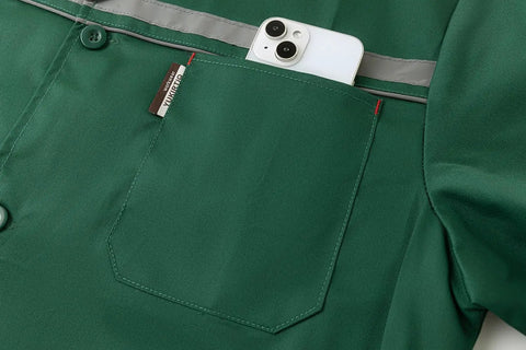 Reflective Long Lab Coat For Warehouse And DIY Projects With Knee Length Coverage For Garage Painter And Scientist Work Smock Green XL pocket view