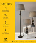 Three Piece Lamp Set With Bronze Finished Bases And Dark Herringbone Shades Includes Two Table Lamps And One Floor Lamp