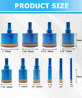Front view of LITDDDW blue diamond hole saw kit, 10-piece set, sizes 1/4in–2in for ceramic and stone