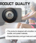 Home Gym Replacement Wheels And Rollers Kit with focus on precision wheel and seated woman using exercise machine.