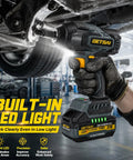 Beast Mode Cordless Brushless Impact Wrench With Ultra High Torque 1700 Nm, 1254 Foot Pounds, 3500 IPM, Half Inch Drive, 6 Socket Set, Includes Two 4Ah Batteries, Heavy Duty Tool For Truck And Workshop, with LED light