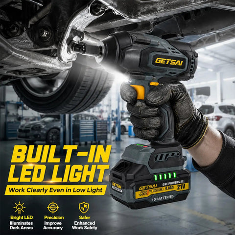 Beast Mode Cordless Brushless Impact Wrench With Ultra High Torque 1700 Nm, 1254 Foot Pounds, 3500 IPM, Half Inch Drive, 6 Socket Set, Includes Two 4Ah Batteries, Heavy Duty Tool For Truck And Workshop, with LED light