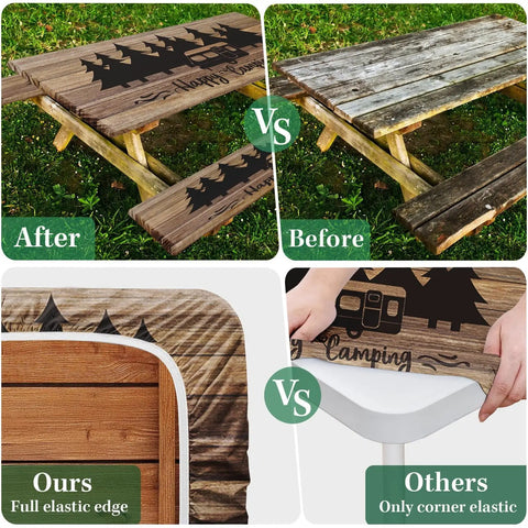 Essential Outdoor Picnic Table Cover Set With Bench Covers Elastic Edges 72 Inch Three Piece Waterproof Fitted Tablecloth comparison
