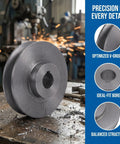 Sturdy Single Groove Cast Iron Motor Pulley With 100Mm O D And 19 Mm Bore For Air Compressor Shaft Replacement Easy Install And Smooth V Belt Drive Rotation displayed on workshop table.