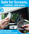 Person using Travel Size Car Interior Wipes For Dashboards, Seats, Steering Wheel And Surfaces, Skin Safe Quick Dry Detailing Wipes