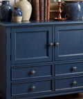 Antique blue cabinet with Six Unique Antique Silver Cast Iron Drawer Pulls And Cabinet Knobs With 8 Point Star Burst Design installed
