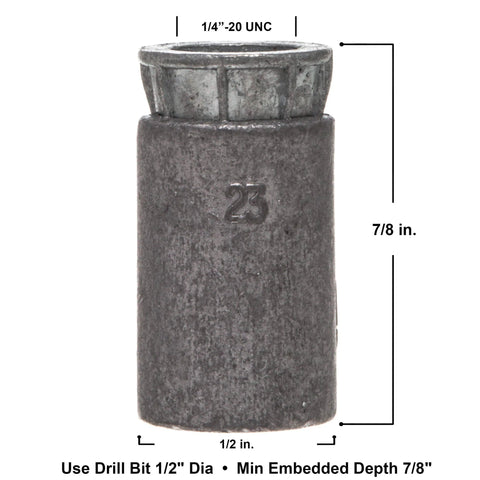 Front view of Expansion Shield Anchor in Zamac Alloy For Solid Masonry And Uncracked Concrete, 7/8 Inch Length, 1/4-20 Threads.