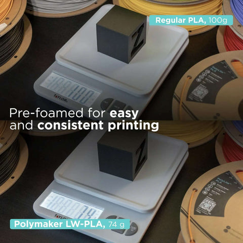 Lightweight Grey PLA Filament 1.75mm 0.8kg for 3D Printing, PolyLite Low Density PLA on scale showing weight comparison