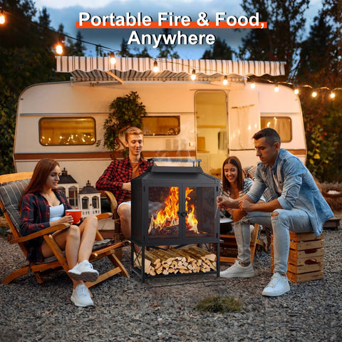 Group around Metal Outdoor Fireplace For Patio And Backyard 39 Inch Square Chiminea Fire Pit by camper