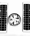 Solar Powered 100 Watt 12 Inch Attic Vent Fan Housing With Easy Install Quiet Roof Fan Cools Home Garage RV Ventilates Exhaust And Prevents Moisture Build Up For Better Moisture Control with two 50W solar panels and fan blade.