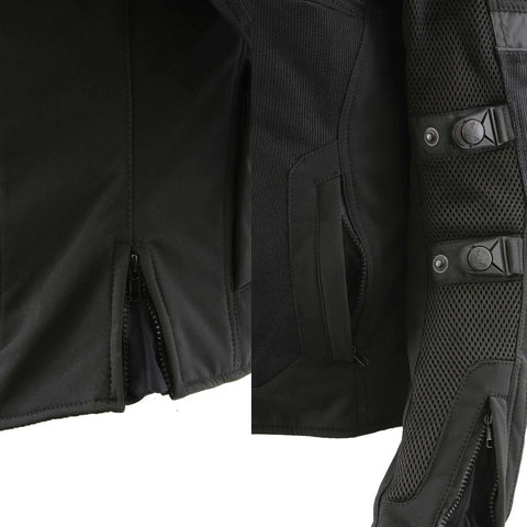 Women's Armored Textile Motorcycle Jacket With Removable Liner Ride Ready For All Seasons, close-up of side zipper and mesh panel details